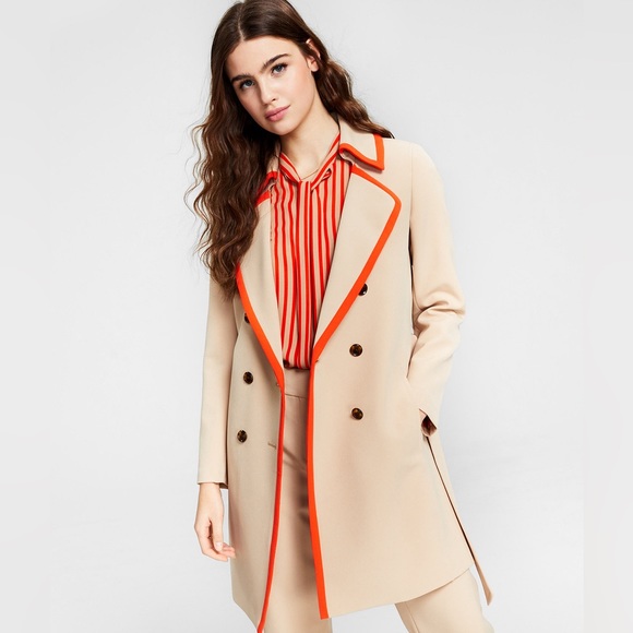 Bar III Jackets & Blazers - BAR III Vibrant contrast Trim brings eye-catching style to Bar Ill's trench coat
